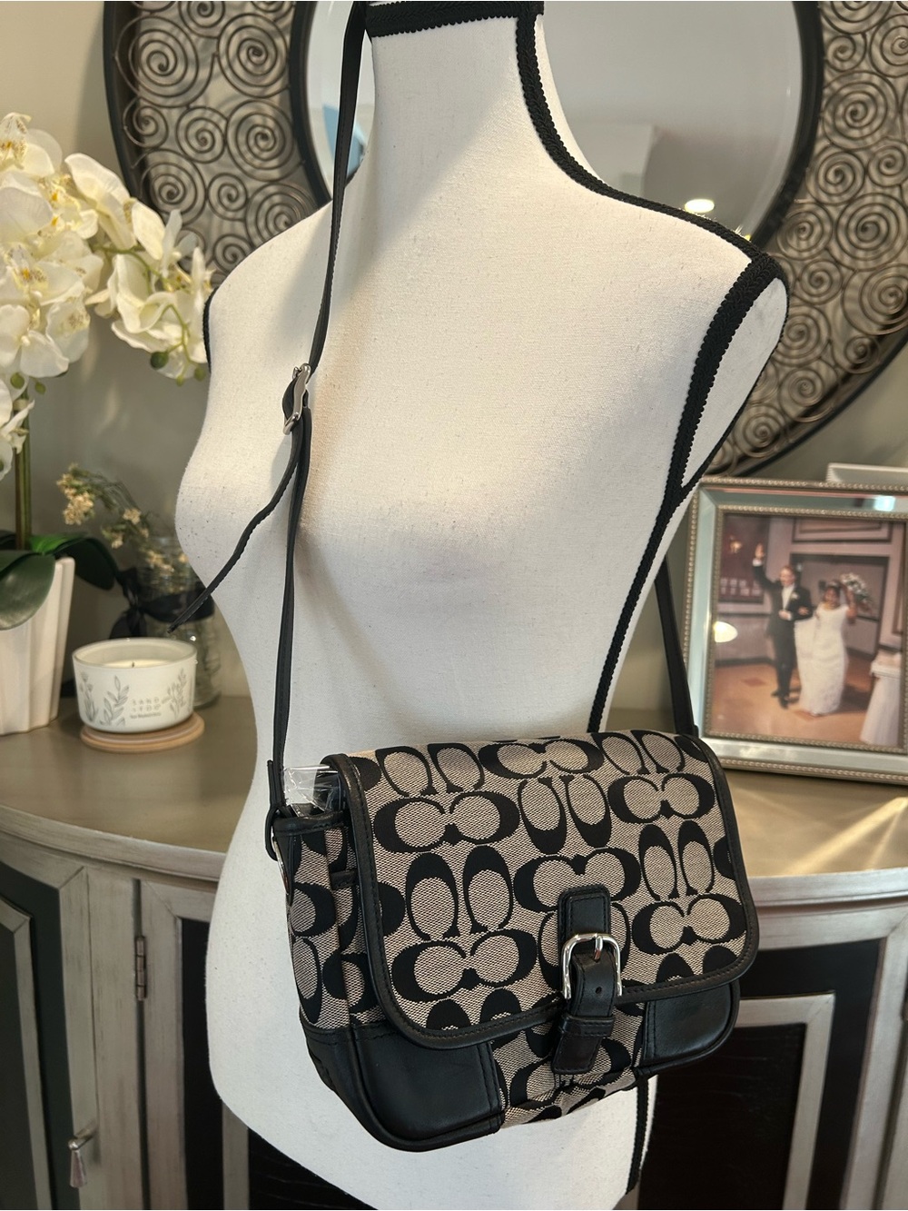 Coach Black/grey Signature Canvas Crossbody Saddle Bag - Picture 3 of 11
